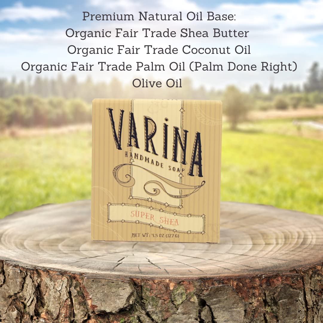 Varina Organic Super Shea Bar Soap - Gentle Cleansing for Sensitive Skin, Unscented - 3 Pack